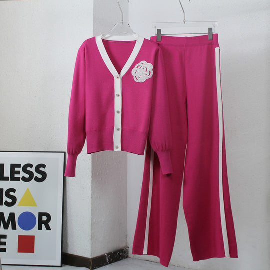Damen Strick-Loungewear-Set mit eleganter Knopfleiste und modischen Details EB