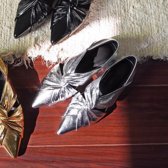 Damen elegante spitze Ballerina-Schuhe mit glamourösem Knoten-Design EB