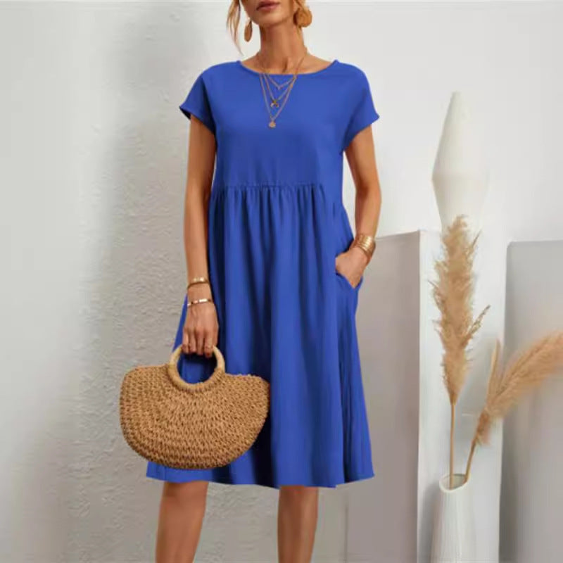 Damen Freizeitleinenkleid mit leichtem Schnitt und Taschen EB