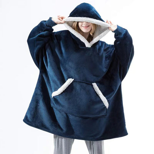 Damen Gemütlicher Hoodie-Poncho mit weichem Futter und praktischen Taschen EB