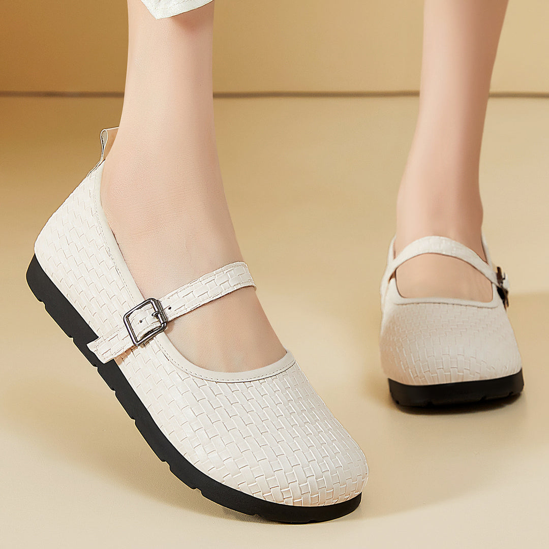 Damen nan Mary-Jane Ballerina-Slipper mit gewebter Oberflächenstruktur, verstellbarem Riemen und stoßdämpfender Leichtsohle EB