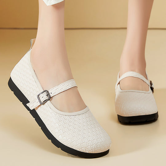Damen nan Mary-Jane Ballerina-Slipper mit gewebter Oberflächenstruktur, verstellbarem Riemen und stoßdämpfender Leichtsohle EB