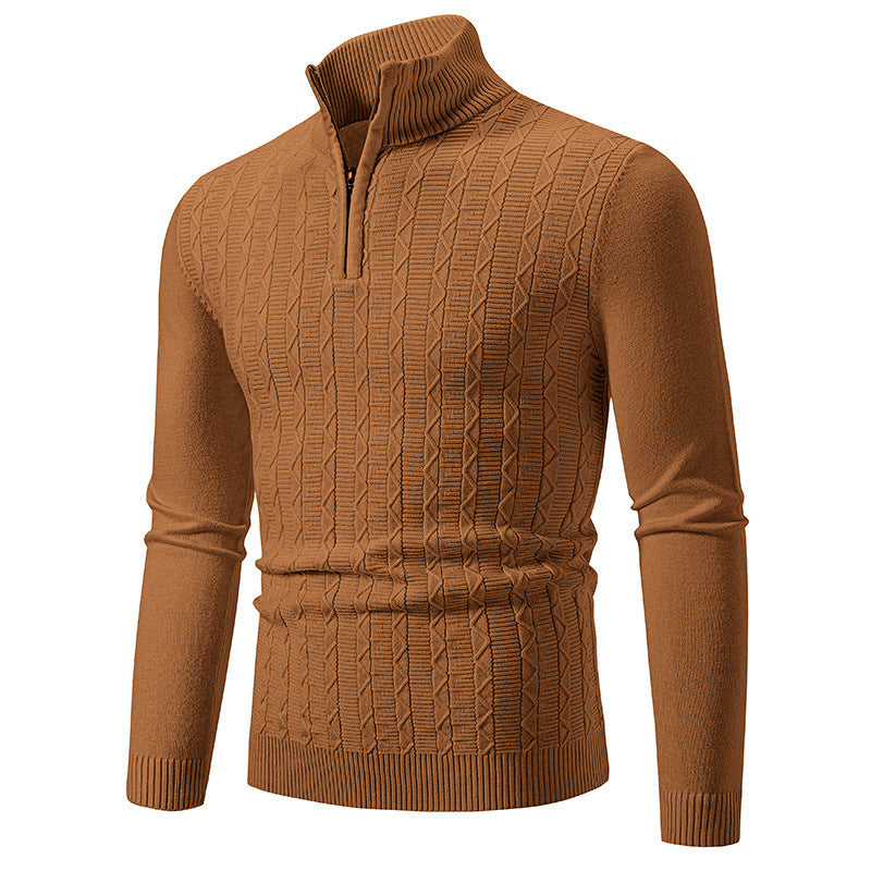 Herren modischer Strickpullover mit Stehkragen und Reißverschluss EB