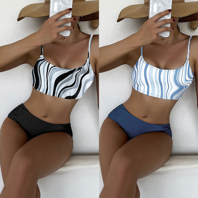 Damen Bikini-Set mit eleganten Streifen und hohem Bund EB
