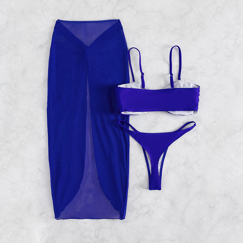 Damen Bikini-Set mit elegantem Knotendesign und hoch geschnittenem Rock EB