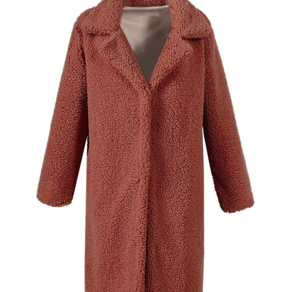 Damen Flauschiger Boucle-Mantel mit elegantem Revers und weitem Schnitt EB