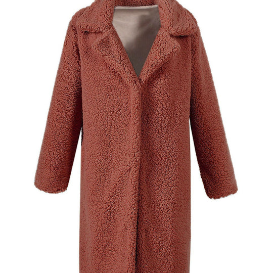 Damen Flauschiger Boucle-Mantel mit elegantem Revers und weitem Schnitt EB