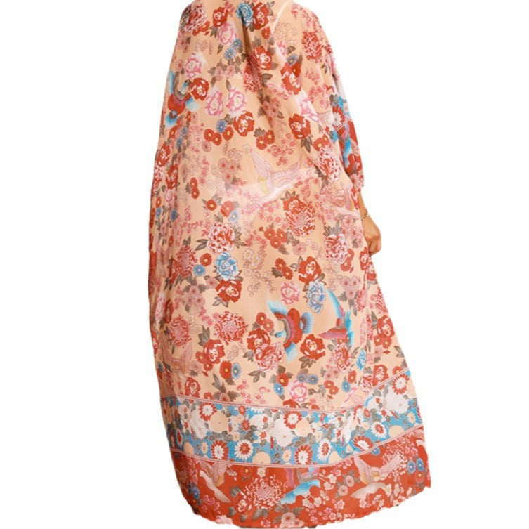 Damen floraler Strandkimono mit weit geschnittenen Ärmel EB