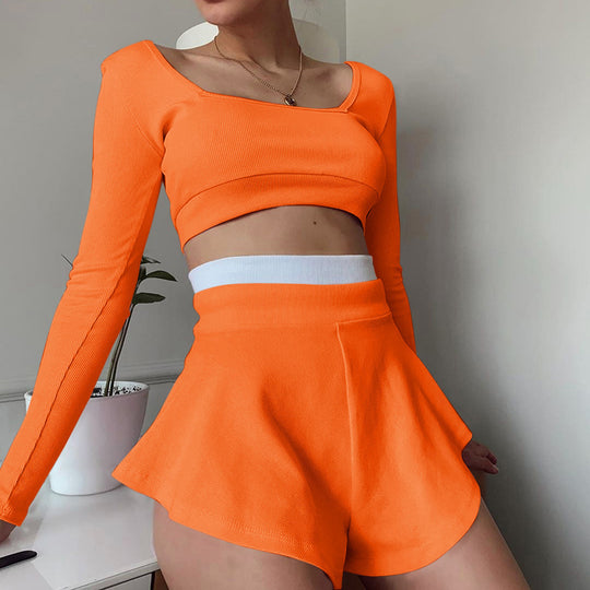 Damen Sportliches Crop-Top und Shorts Set EB