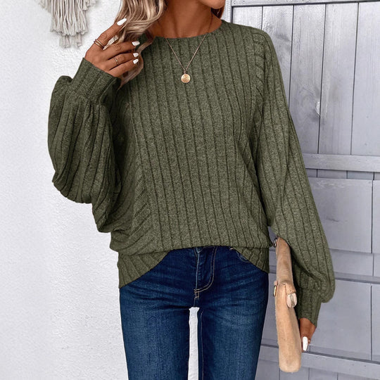 Damen Pullover mit eleganten Ballonärmel und Rippenstruktur EB