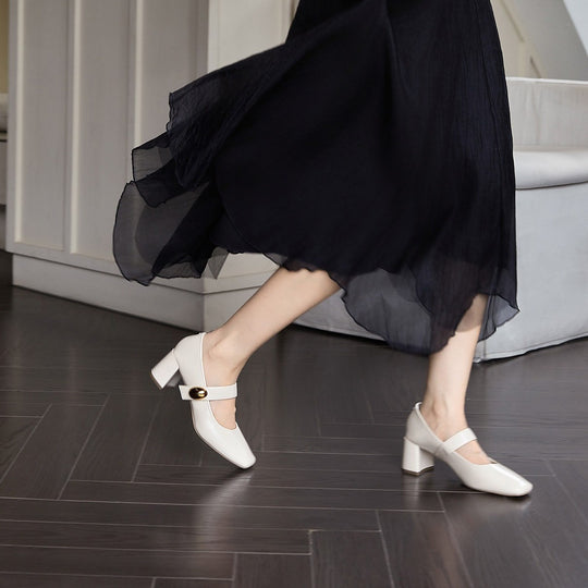 Damen Elegante Ankle-Pumps mit modischem Riemen und komfortablem Blockabsatz EB