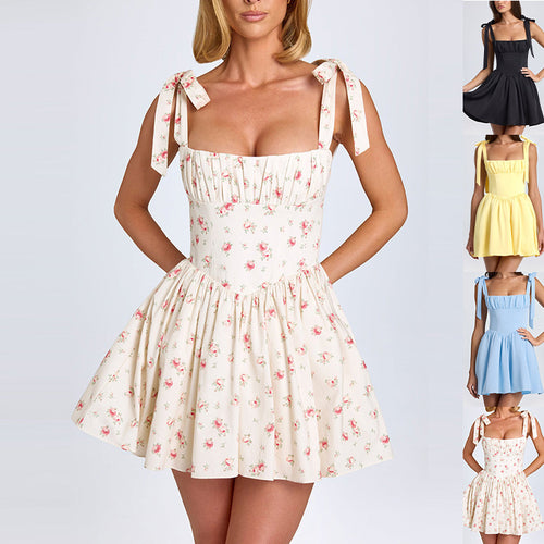 Damen Freizeitkleid mit dekorativen Schleifen und eingearbeitetem Taillengummi EB