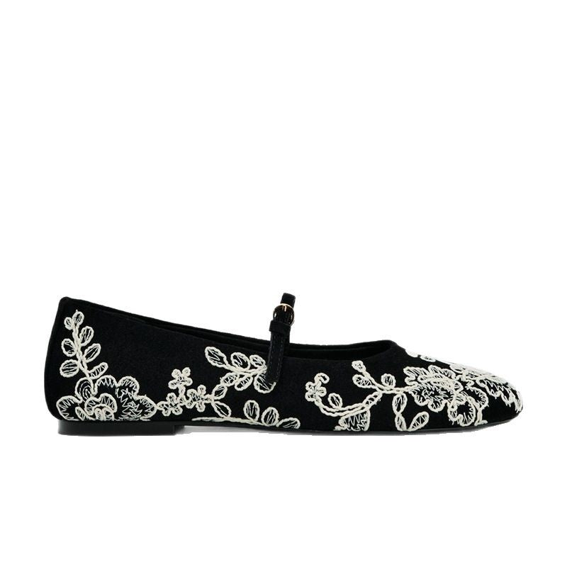 Damen Ballerinas mit verstellbarem Riemendesign und aufwendiger Blumenstickerei EB