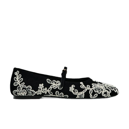 Damen Ballerinas mit verstellbarem Riemendesign und aufwendiger Blumenstickerei EB