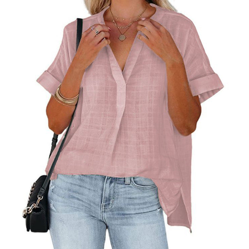 Damen lässige Bluse mit eleganter Vorderansicht und umgeschlagenen Ärmeln EB