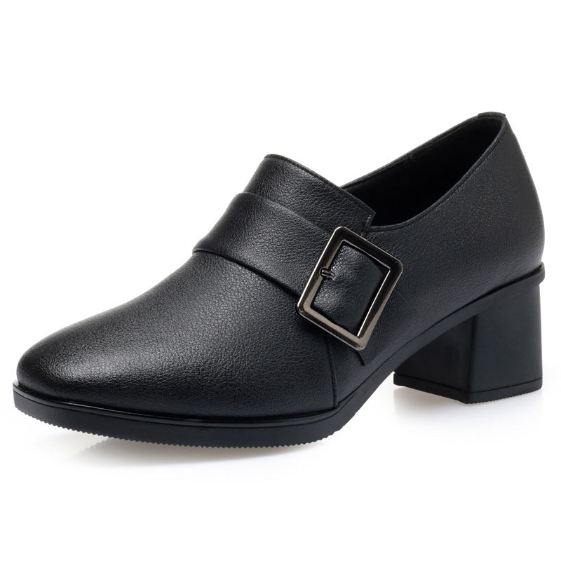 Damen elegante Stiefeletten mit modischem Riemen und hochwertigem Blockabsatz EB
