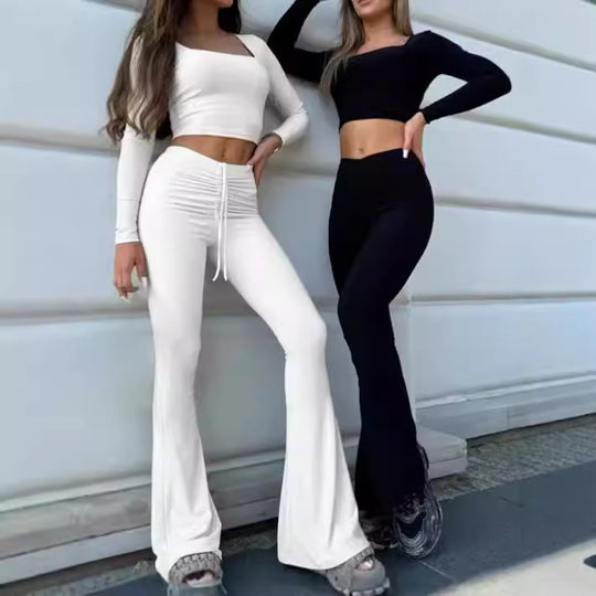 Damen Sportliches Crop-Top und Jogginghose Set mit hohem Bund EB