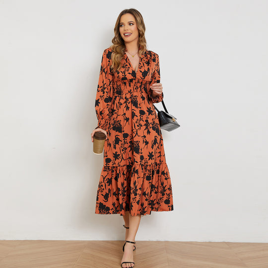 Damen Midikleid mit schmeichelhaftem Schnitt und floralem Design EB