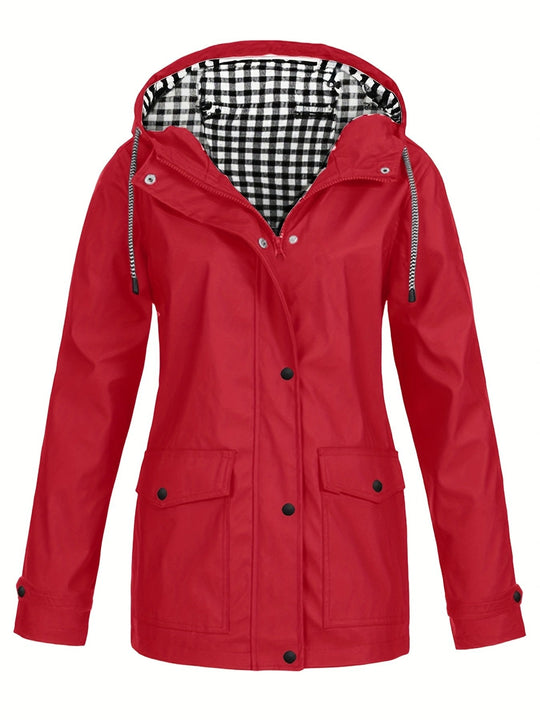 Damen modische Regenjacke mit kontrastierendem Innenfutter und praktischen Taschen EB