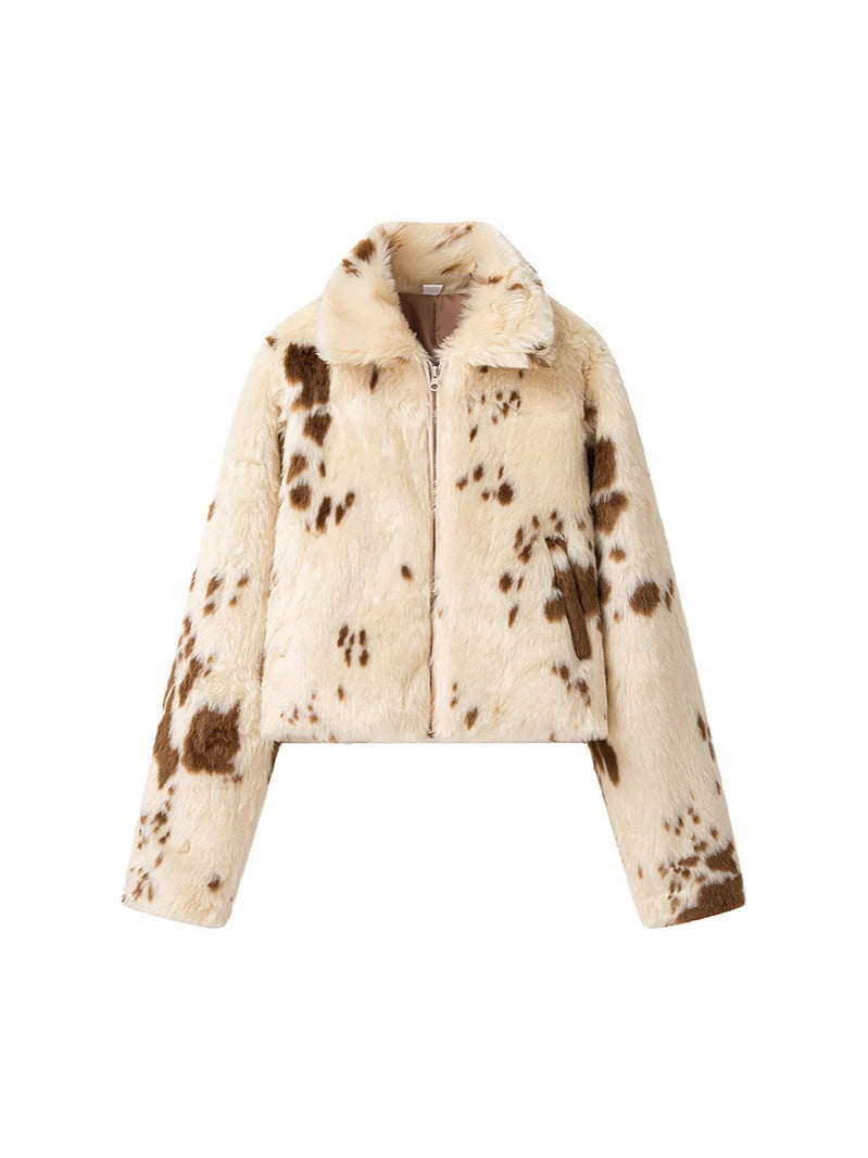 Damen modische Kurzjacke aus Kunstpelz mit einzigartigem Tiermotiv EB