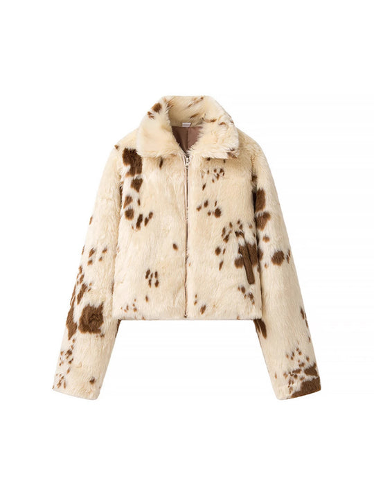 Damen modische Kurzjacke aus Kunstpelz mit einzigartigem Tiermotiv EB