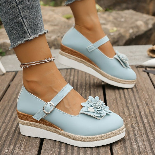 Damen Wedge-Sandaletten mit floraler Verzierungen und komfortabler Sohle EB