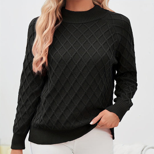 Damen Strickpullover mit Rautenstruktur und Rollkragen EB