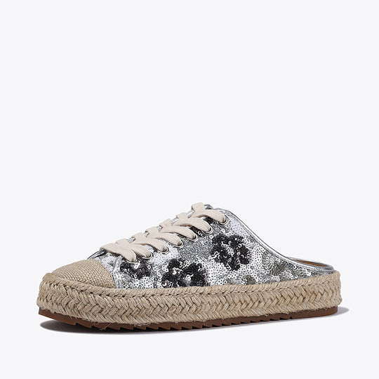 Damen Espadrilles mit glänzenden Pailletten und geflochtenem Jutesohle EB