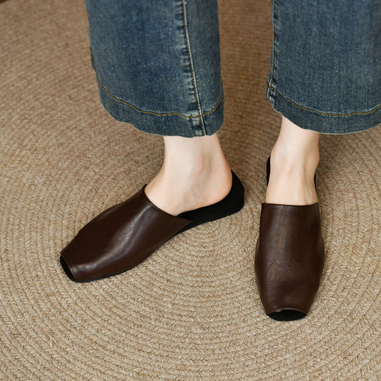 Damen Offene Mules aus hochwertigem Leder mit rutschfester Sohle EB