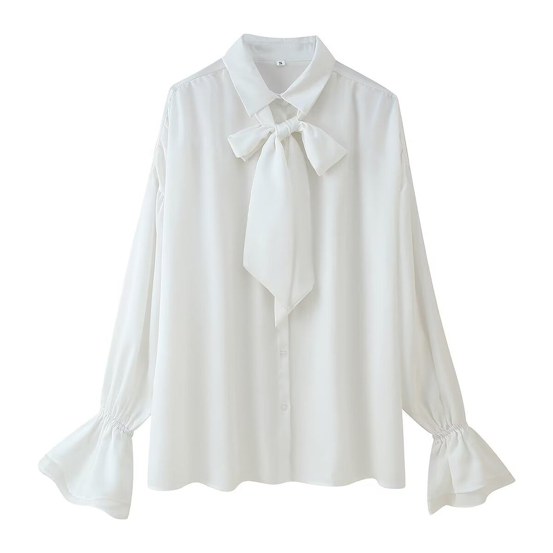 Damen Elegante Bluse mit Schleifenkragen und Volantärmeln EB