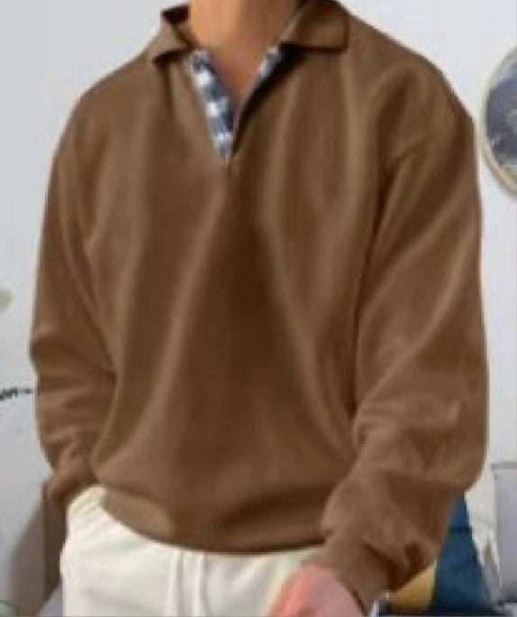 Herren nan lässiger Pullover mit Polokragen und verdeckter Karo-Innenseele aus Baumwollmischung EB