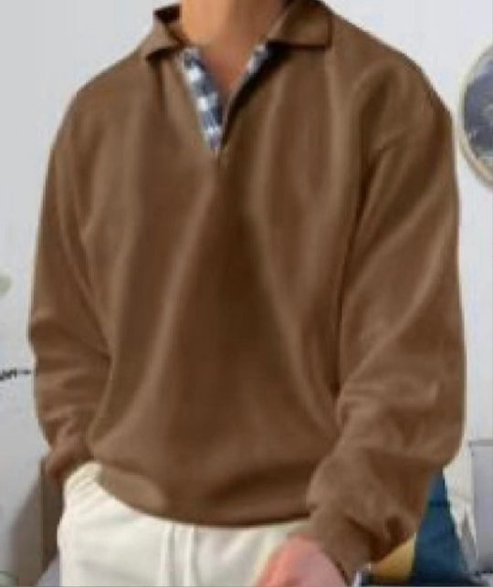 Herren nan lässiger Pullover mit Polokragen und verdeckter Karo-Innenseele aus Baumwollmischung EB