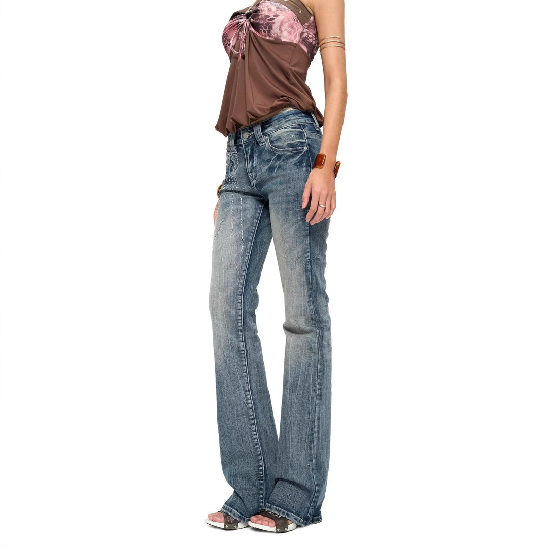 Damen Flared Jeans mit funkelnden Applikationen EB