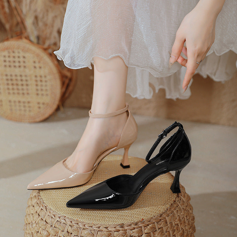 Damen elegante Stiletto-Pumps mit verstellbarem Riemen und glänzender Oberfläche EB