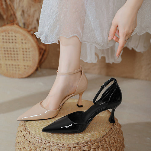 Damen elegante Stiletto-Pumps mit verstellbarem Riemen und glänzender Oberfläche EB
