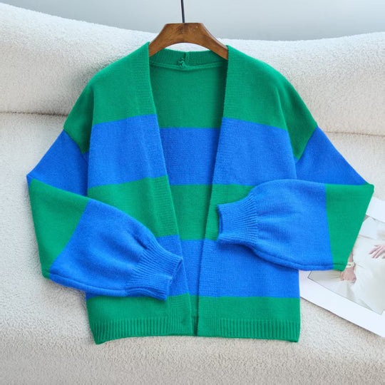 Damen Modischer Strickcardigan mit breiten Streifen und lässigem Schnitt EB