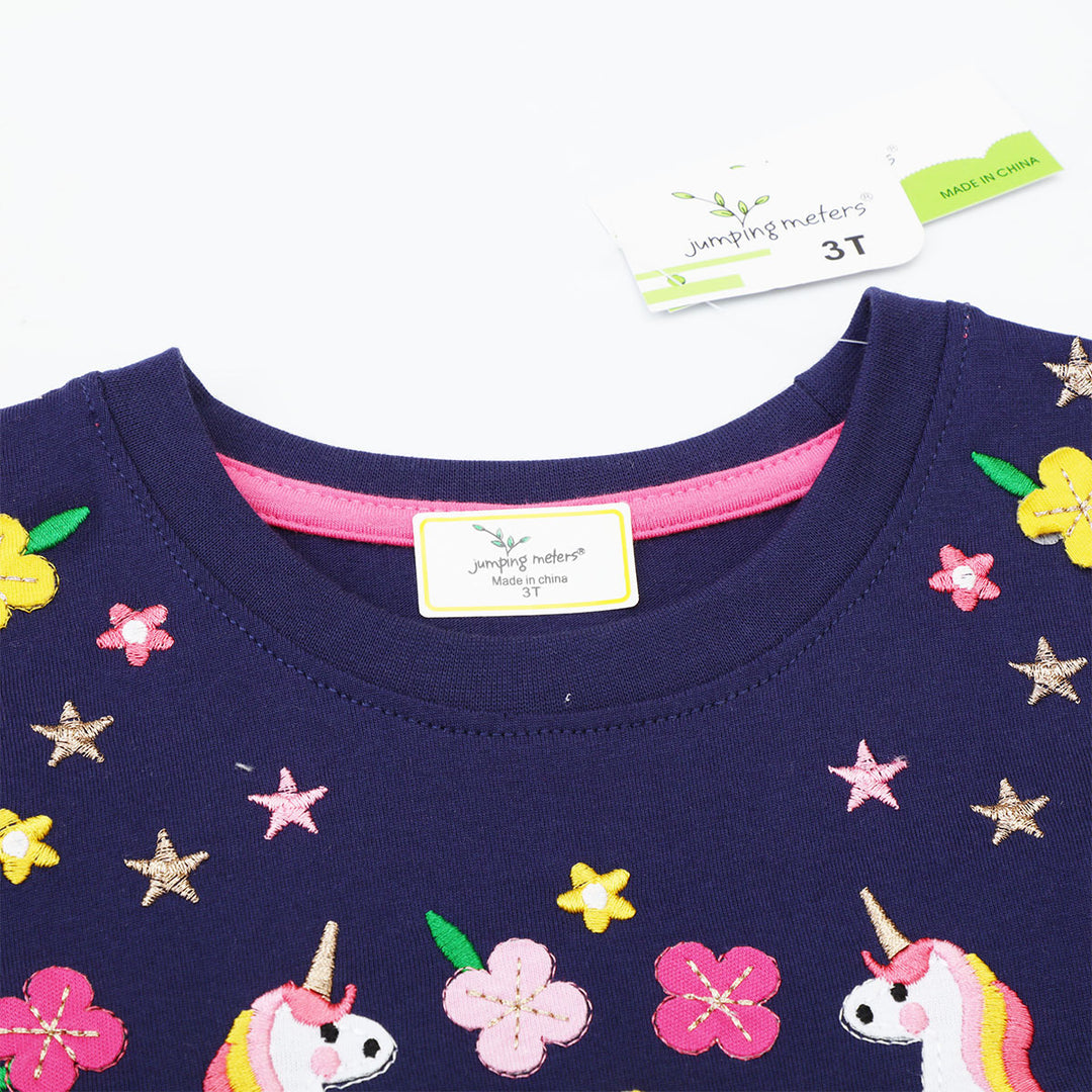 Mädchen Baumwollkleid mit zauberhaften Einhorn- und Blumendesigns EB