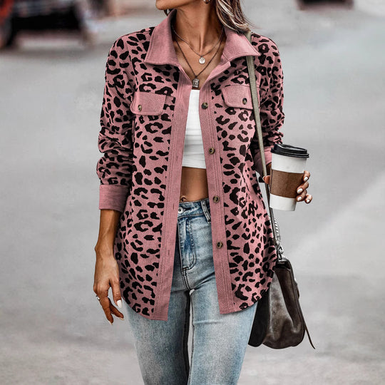 Damen Jacke im Leopardenmuster mit strukturiertem Stoff und praktischen Taschen EB