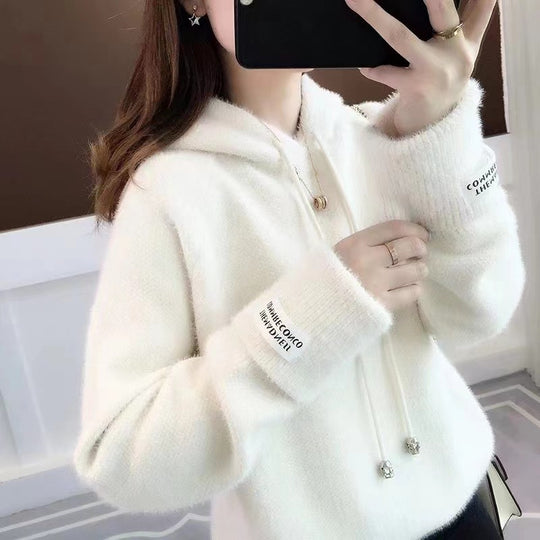 Damen Kuscheliger Hoodie mit Kordelzug und hohem Kragen EB