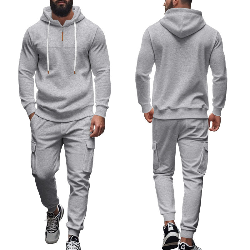 Herren nan Cargo-Jogginganzug mit Halbzip-Kapuzenpullover und tapered Cargohose EB