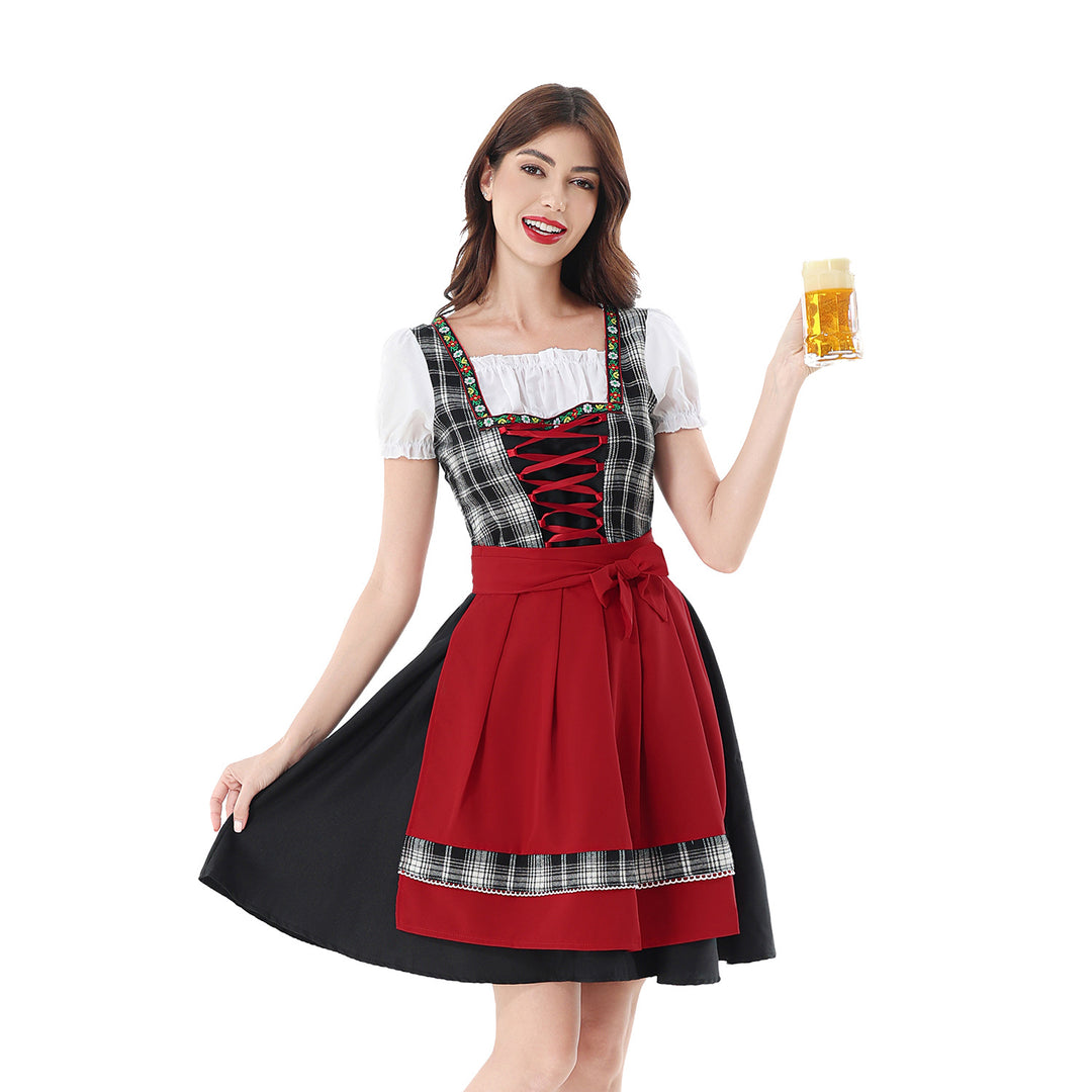 Damen nan traditionelles Dirndlkleid mit Karo-Mieder und gesteppter Schürze EB