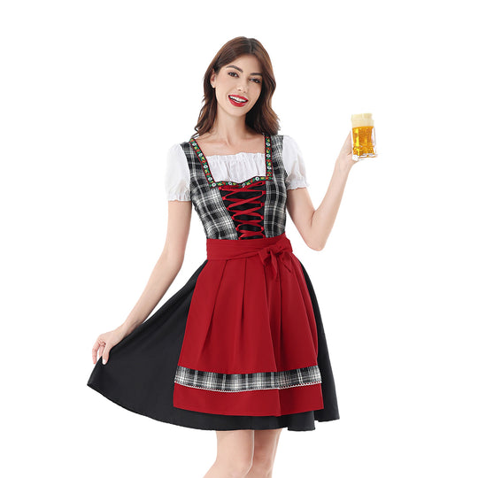 Damen nan traditionelles Dirndlkleid mit Karo-Mieder und gesteppter Schürze EB