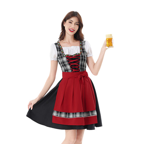 Damen nan traditionelles Dirndlkleid mit Karo-Mieder und gesteppter Schürze EB