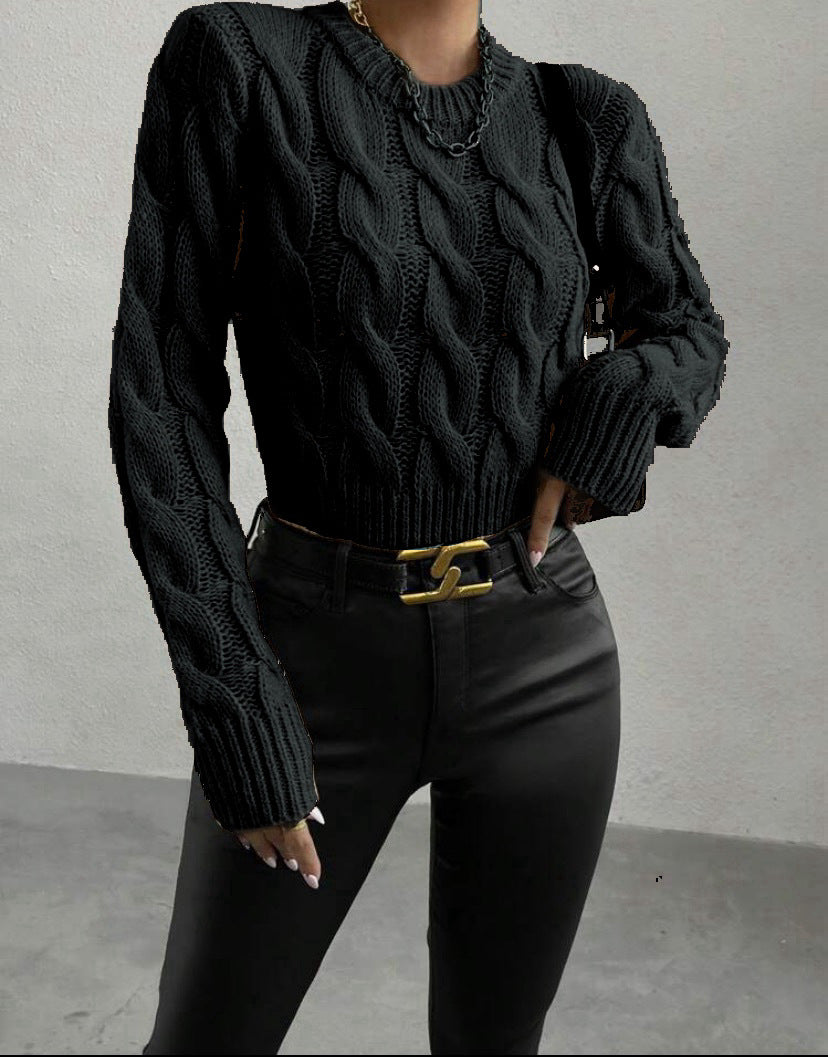 Damen Feiner Zopf‑Strickpullover mit Rundhals und gerippten Bündchen EB