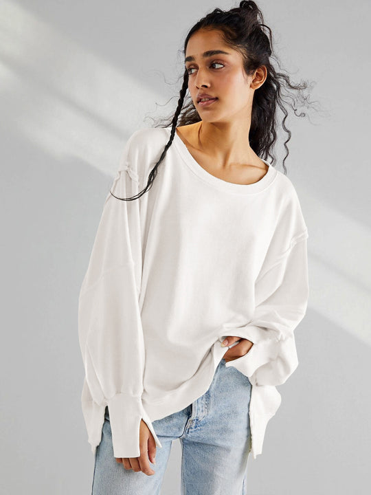 Damen Oversized Sweatshirt mit kreativem Saumdesign EB