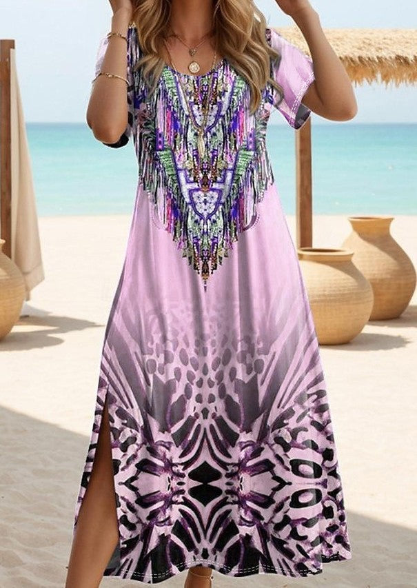 Damen Maxikleid mit auffälligem Paillettenbesatz und floralem Muster EB