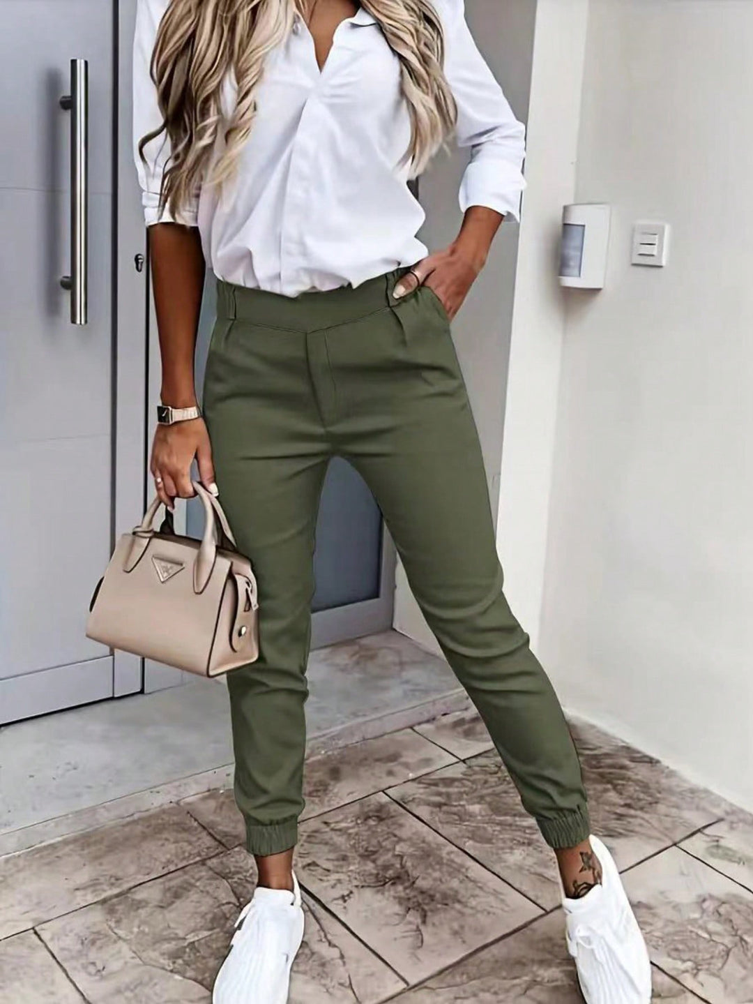 Damen bequeme Chinohose mit elastischem Bund EB