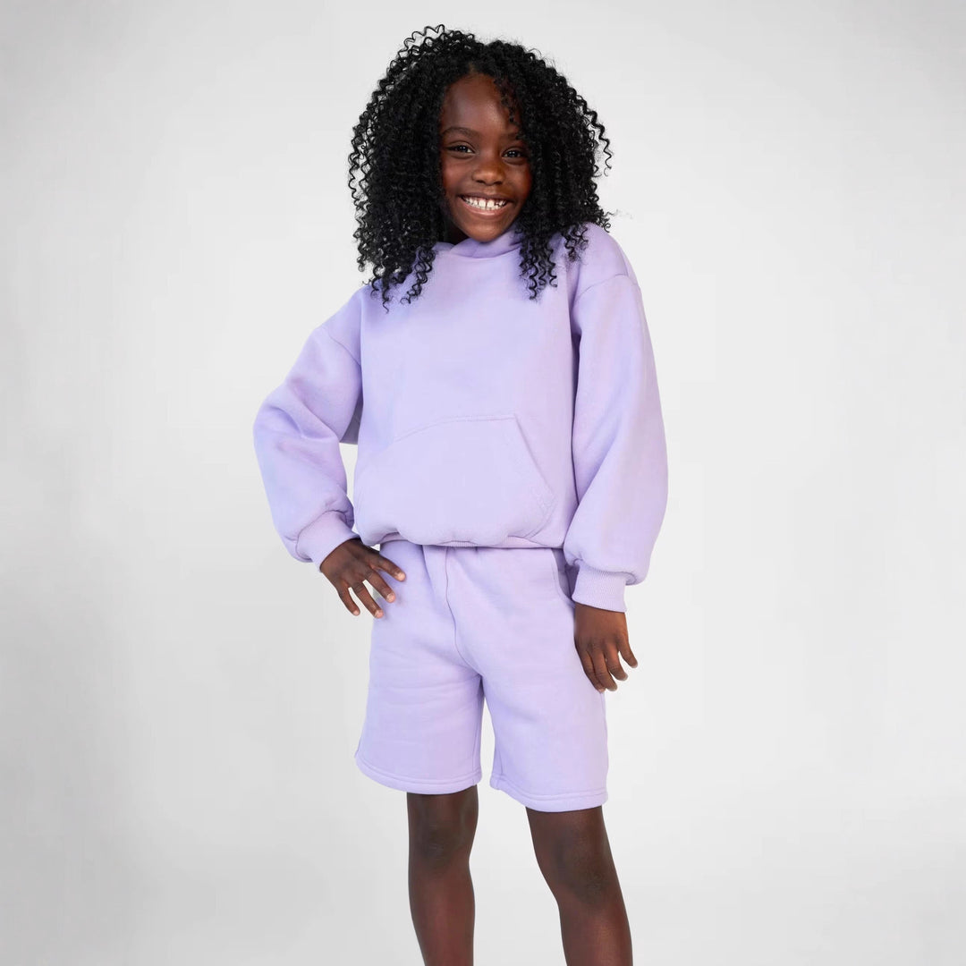 Damen Kapuzensweatshirt und Shorts-Set aus weichem Fleece mit praktischen Taschen EB