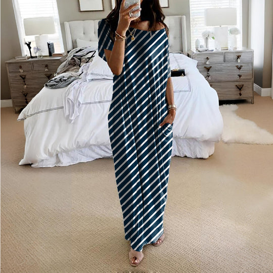 Damen Lockere Maxikleid mit Animal-Print und Seitentaschen EB