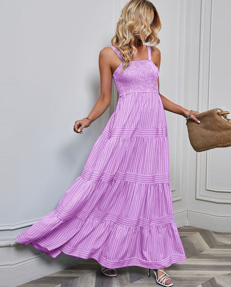 Damen Maxikleid mit raffiniertem Pliszeedesign und elastischem Oberteil EB